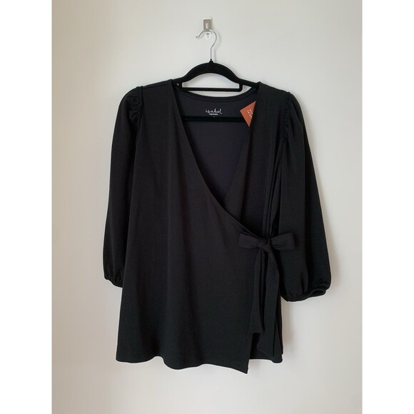 NWT Isabel by Ingrid & Isabel Maternity Nursing Wrap Top Black 3/4 Sleeve- Sz S - Picture 3 of 10
